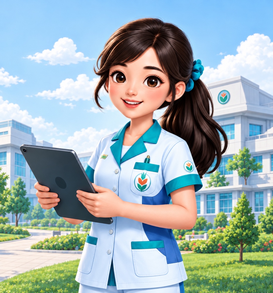 พยาบาล TB Care Plus หน้าศูนย์บริการสุขภาพ